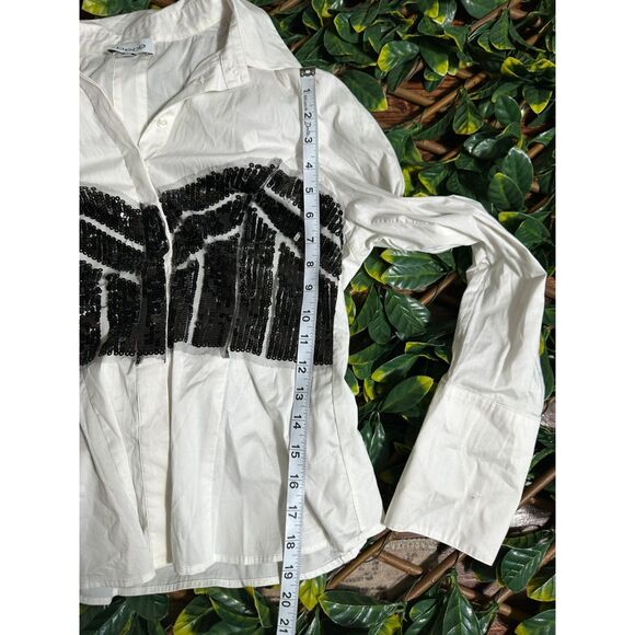 y2k Bebe White Button Up Black Beaded Bust Size Medium - Picture 6 of 6